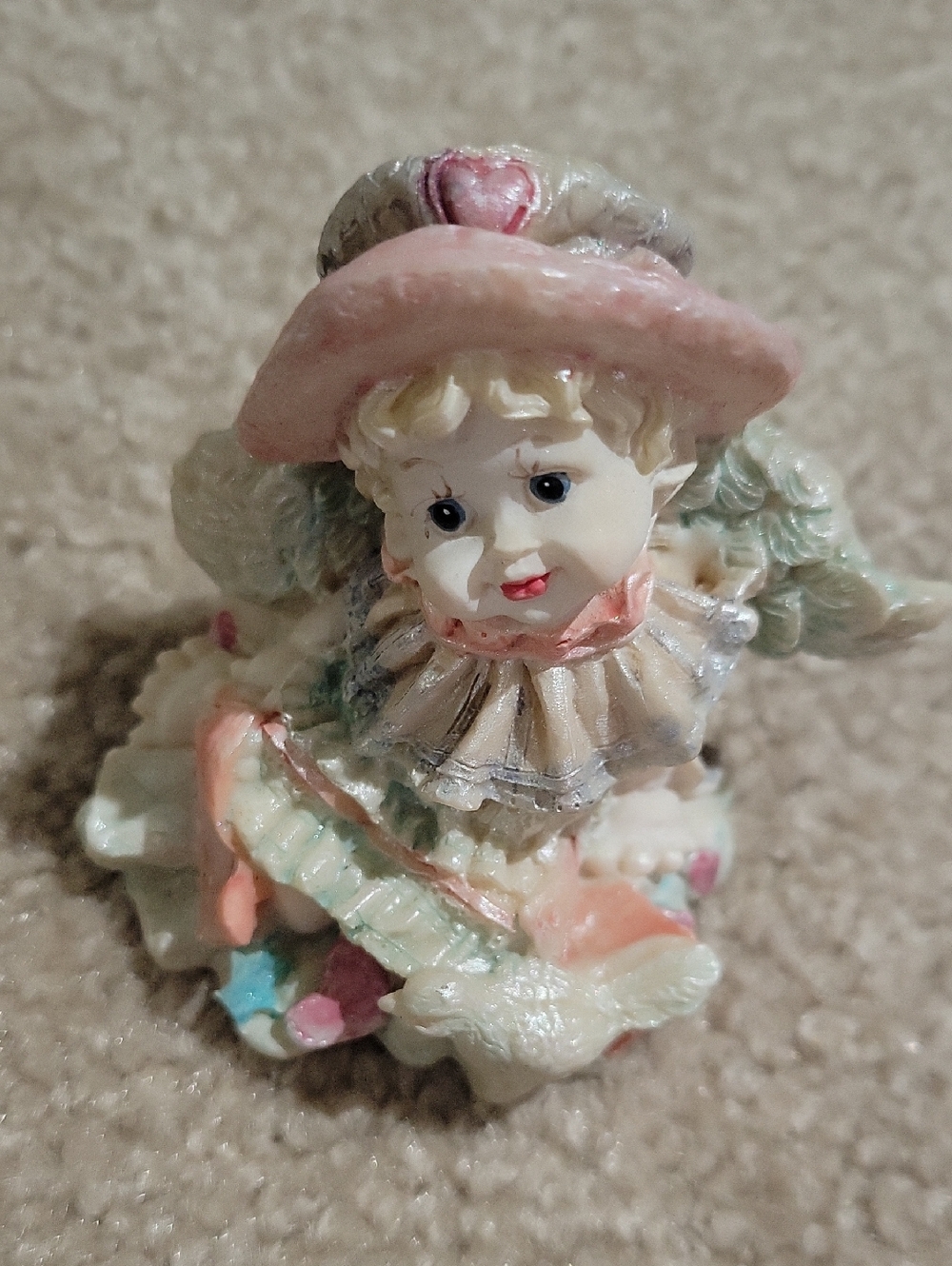 Porcelain Cherub Angel Figurine in Pastel Pink & Cream